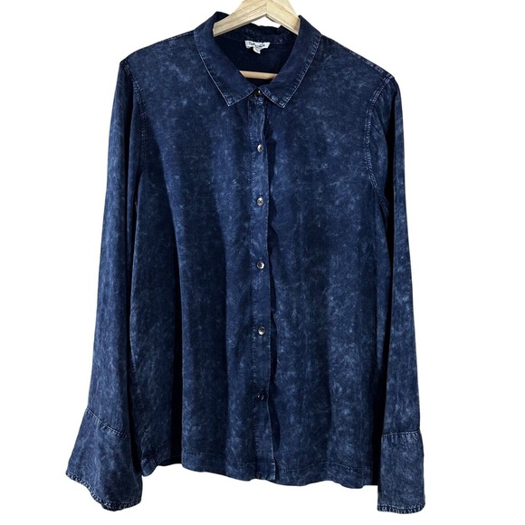 Splendid Women's Shirt Blue Tie-Dye Chambray Long Sleeves Button‎ Down Size S - Picture 1 of 8